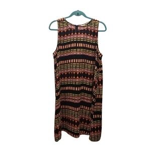 Halogen Women XL Geometric Tribal Print Sleeveless Shift Dress Black Orange Pink